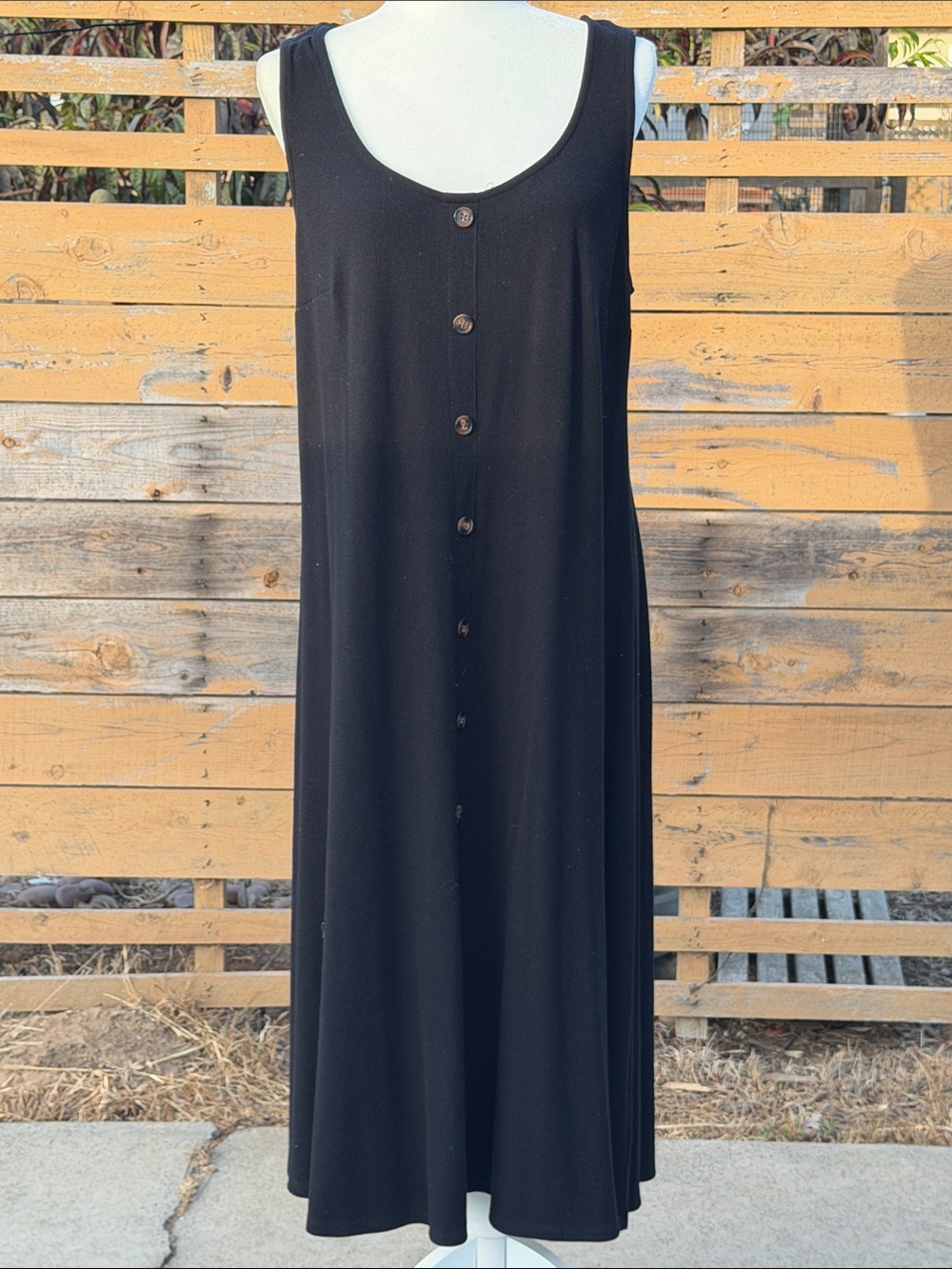 torrid Black Sleeveless Button-Front Midi Ribbed Dress